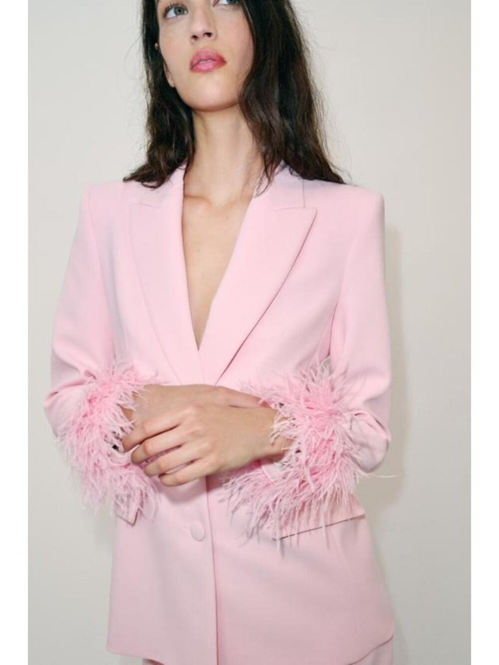 ZARA BLAZER WITH FEATHER CUFFS